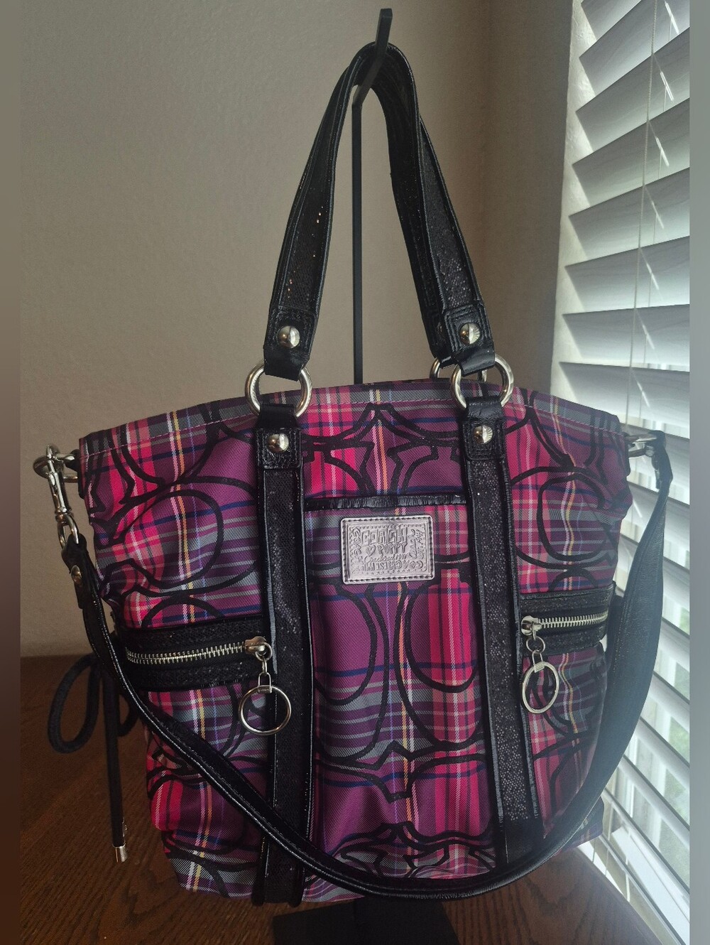 EUC Coach Poppy Glitter And Plaid Shoulder Bag With Crossbody Strap
